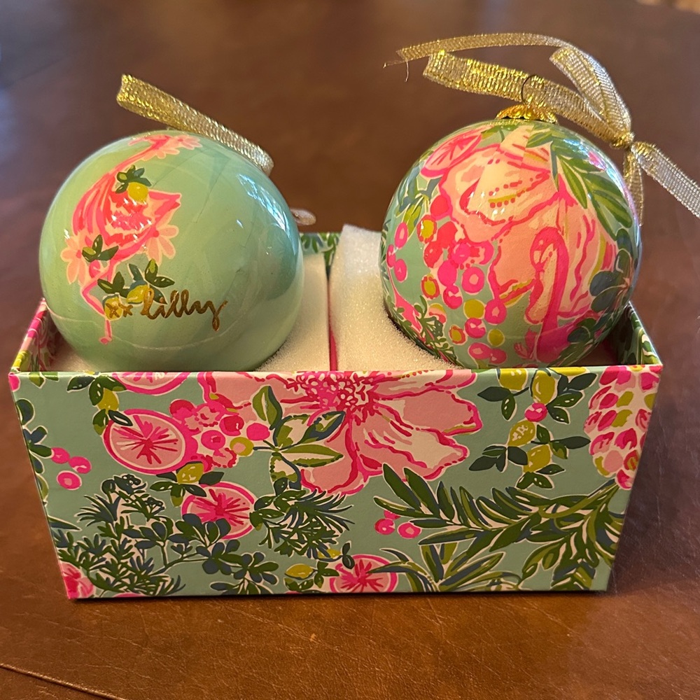 Lilly Pulitzer Pink and Green Ornament Set